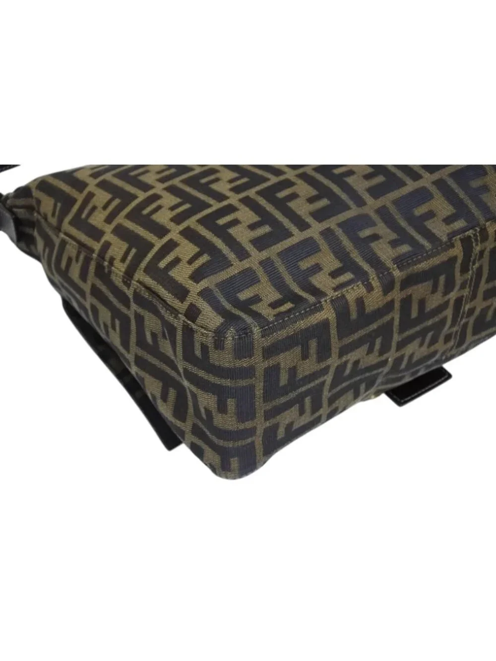 Fendi Mamma Baguette Handbag Zucca Pattern Brown Leather Canvas Gold